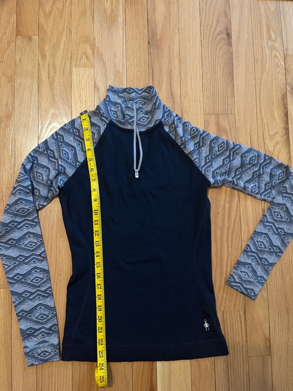 Smartwool Navy with Gray Patterned Sleeve Marino Wool 3/4 Zip